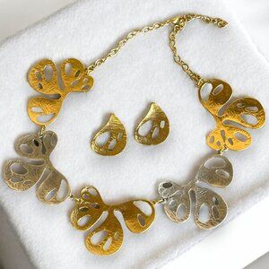 Minimalist Two Tone Gold Plated Necklace Earrings Set Chunky Jewelry Set